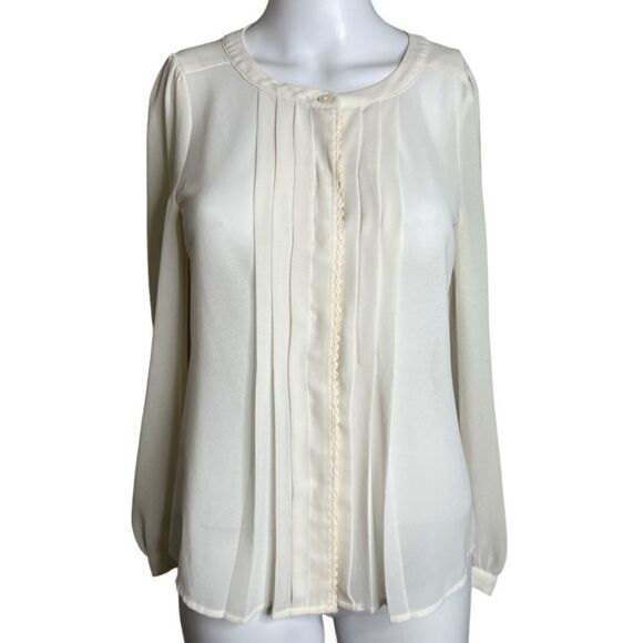 Ann Taylor LOFT Sheer Long Sleeve Button Down Blouse Cream Size XS Petite - Picture 1 of 3